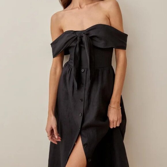 Reformation Barrington Linen Dress in Black size 4 NWT - Picture 3 of 12